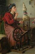Hermann David Solomon Corrodi Familie mit Frau am Spinnrad oil painting on canvas
